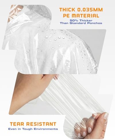 Hagon PRO Disposable Rain Ponchos for Adults, Hooded Poncho, Family 5 Pack - Image 2
