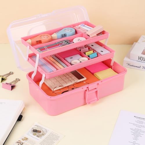Hair Accessories Box,3-Layer Craft Tackle Art Tool Organizer Pink - Image 5