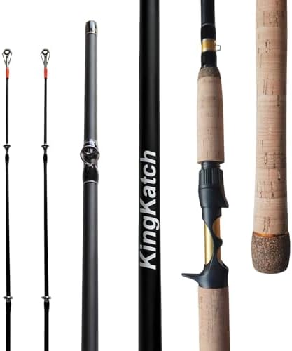 Medium Heavy Spinning Fishing Rod, 7' & 7'6" Carbon Graphite & Fiberglass Composite Rod, EVA Split Grip, Boat Rod for Bass, Trout, Catfish, Walleye, Saltwater & Freshwater Fishing by KingKatch