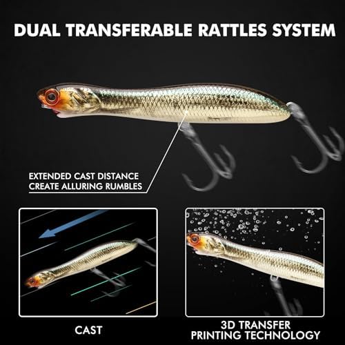 TRUSCEND Top Water Fishing Lures with BKK Hooks, Easy Catch Plopper Lure for Freshwater or Saltwater, Floating Lures for Bass, Pike, Catfish, Surface Wobble PoPobait Bass Baits Fishing Gifts for Men - Image 3