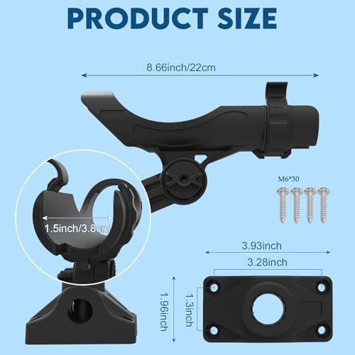 Fishing Rod Holder for Kayak & Boat with Side Deck Mount, 360 Degree Adjustable, Compatible with Spinning, Casting, Fly Reels - Image 7