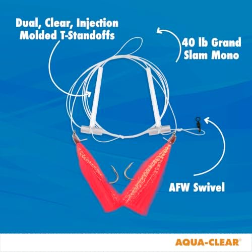 Aqua-Clear Hi-Lo Pearl Accent Hair Teaser Rig, Flounder, Fluke, Sea Trout, Croaker, 3/0 XL Hook, AFW Swivel, 40 lb (18.1 kg) Mono Leader, T-Standoff, White Hair, Pearl Accent - Image 4