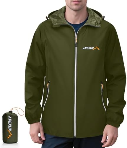 APEXUP Packable Rain Jacket Men Waterproof Lightweight Raincoat with Hood by APEXUP