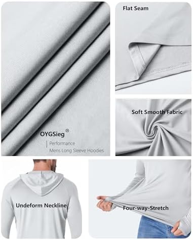 OYGSieg 4 Pack Men's Sun Hoodies UPF50+ Fishing Shirts Athletic Rash Guard - Image 6