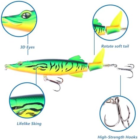 Whopper Fishing Lure for Bass Popper Top Water Fishing Lures with Floating Rotating Tail Barb Treble Hooks in Saltwater Freshwater Plopping Lures Kit - Image 2