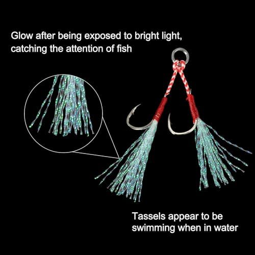 PATIKIL Double Fishing Assist Hooks Kit Glow Jigging Hook Slow Fast Fall Jigs Fishing Hooks for Jigging Lures - Image 4