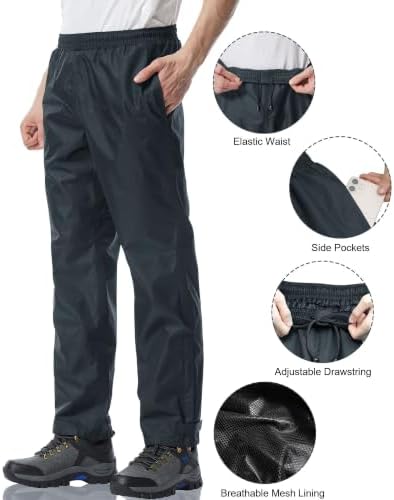 iCreek Men's Rain Pants Waterproof Breathable Lightweight Rain Over Pants - Image 3