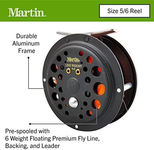 Martin Complete Fly Fishing Kit, 8-Foot 5/6-Weight 3-Piece Fly Fishing Pole, Size 5/6 Rim-Control Reel, Pre-spooled with Backing, Line and Leader, Includes Custom Fly Tackle Assortment, Brown/Green - Image 3