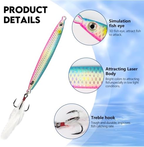 Eupheng Micro Shore Jigging Lure, Metal Jigs Fishing Lures Saltwater, Vertical Jigging & Shore Casting Baits for Tuna Salmon Bass Striper Mackerel - Image 4