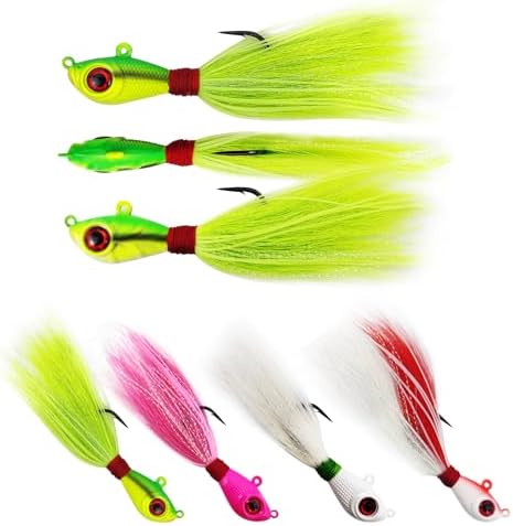 Eupheng Glow Bucktail Jigs, Surf Fishing Hair Jig with Mustad Hook by EUPHENG