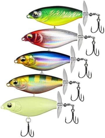 Whopper Fishing Lure for Bass Popper Top Water Fishing Lures with Floating Rotating Tail Barb Treble Hooks in Saltwater Freshwater Plopping Lures Kit by RTGSE