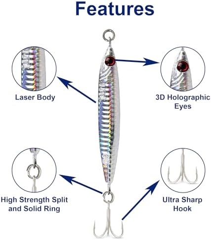 UMT 40g & 60g Multi-Color Saltwater Casting Jigs for Sea Bass, Fluke and Porgy Fishing - Set with Sharp Treble Hooks, Handcrafted - Image 3