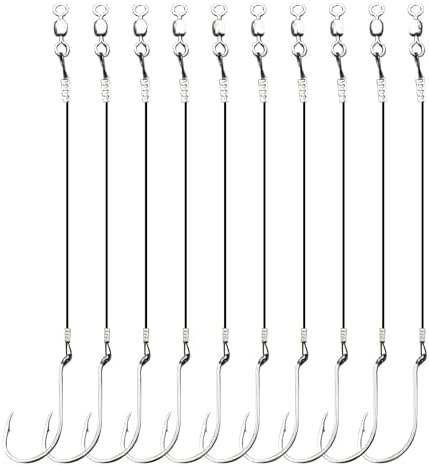 Saltwater Steel Circle Hook Rigs,Octopus Offset Fishing Hooks Leader Wire for Catfish Bass by SEAOWLFISHING