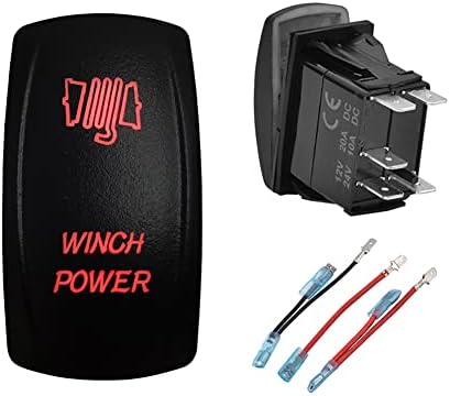 12V Dual RED Led Winch Power Rocker Switch with Wires 5 PIN ON-Off Winch Switch for Car Boat Truck Trailer Jeep Off Road Vehicle by BACAUTOPARTS