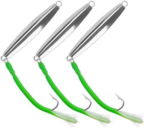 Diamond Jigs Saltwater Fishing Lures, 1-10oz Metal Jigging Spoon Baits for Surf Fishing Striped Bass Flat Metal Jig for Surf Fishing Bottom Sinking Bouncing Deep Sea Ocean Tackle by OROOTL