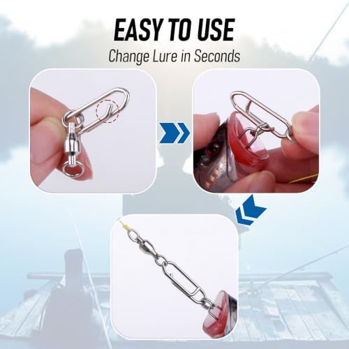 Alwonder 30-Pack Fishing Speed Clips Quick Change Snap Swivels, Ball Bearing Swivel Power Clips Fishing Snap Swivels Freshwater Saltwater Crankbait Popper Lures Quick Snaps Connectors Tackle - Image 5