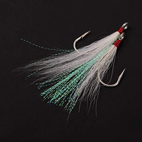 Bucktail Teasers Fishing Hooks Saltwater Flounder Rig Fishing Hooks Stainless Steel Bucktail Mylar Teasers Inserted for Striped Bass Trout Catfish Cod Flounder Hi/Lo Rig 3 Colors - Image 5