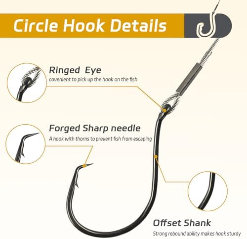 Fishing Hook Rigs 25/50 Pack - Circle Hook 1/0-10/0 with Stainless Steel Leader, Crane Swivel - Heavy Duty Saltwater Rigs for Catfish, Shark, Surf & Bottom Fishing - Image 3