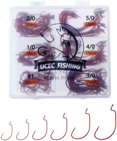 UCEC EWG Fishing Hooks, Offset Worm Hooks for Bass Fishing Hook Texas Rig by UCEC