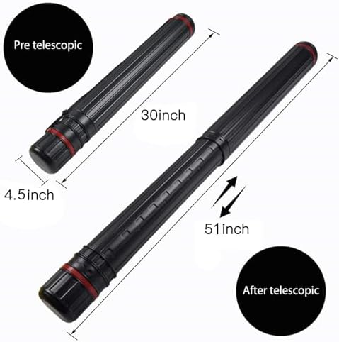 DEWEL 2Pcs Poster Tube Extends from 30" to 51", Waterproof Telescoping Plastic Art Tube for Poster Art Document Blueprint Fishing Rod, Light Resistant with Carrying Strap(Black XL Size) - Image 3