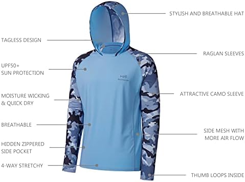 BASSDASH Men’s UPF 50 Performance Fishing Shirt Cooling Hoodie Camo Long Sleeve FS17M - Image 4