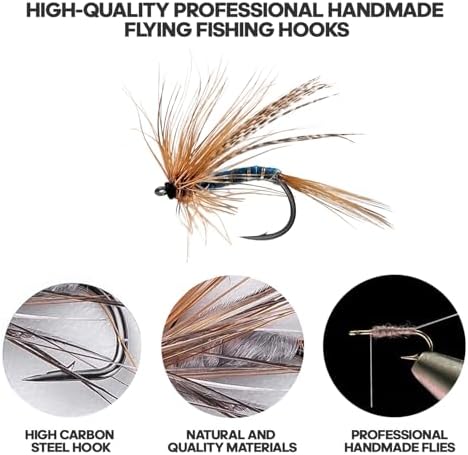 Fly Fishing Flies Assortment Kit, Hand-Tied Dry Wet Fishing Lures, Nymphs, Streamers, Terrestrials for Trout Bass Sunfish, Pike with Magnetic Fly Box - Image 3