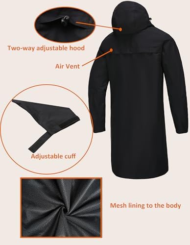 NORDIC OUTLAND Rain Jacket Men,Waterproof Breathable Long Raincoat with Hood Mesh Lining,Windbreaker for outdoor activities - Image 2