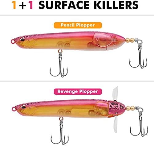 TRUSCEND Top Water Fishing Lures with BKK Hooks, Easy Catch Plopper Lure for Freshwater or Saltwater, Floating Lures for Bass, Pike, Catfish, Surface Wobble PoPobait Bass Baits Fishing Gifts for Men - Image 2