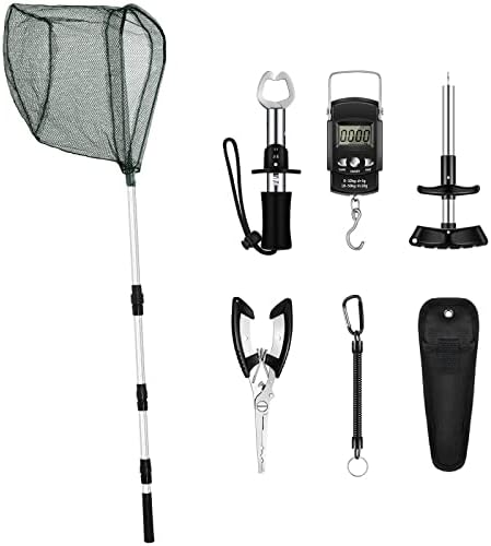 Hungdao 7 Pcs Fishing Gear Tool Kit with Foldable Net, 51.2 Inches, Black by Hungdao