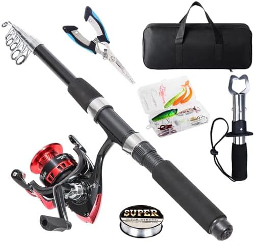 Tripquips Fishing Rod, 6.9ft Telescopic Fishing Rod and Reel Combo with Fishing Pliers and Lip Gripper Fishing Equipment, 5.2:1 Pre-Loaded Spinning Reel Combo Set Fishing Pole by Tripquips