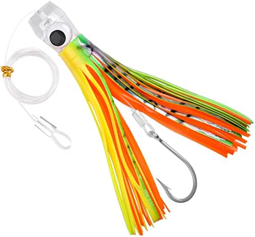 Trolling Lures Saltwater for Tuna Mahi Marlin Wahoo Dolphin Shark Offshore Trolling Baits with Squid Skirt Big Game Fishing Lures Deep Sea Squid Skirts Rig 6/9 inch by AGOOL