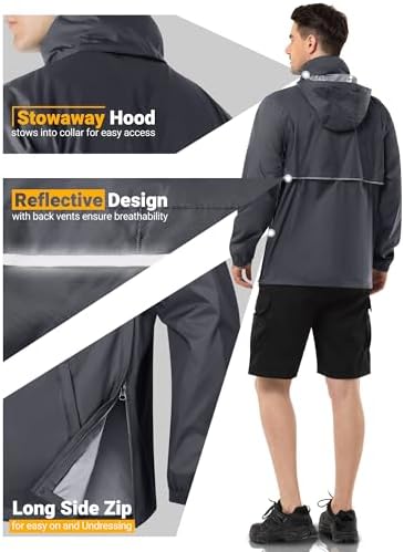 Outdoor Ventures Men's Rain Jacket Waterproof Lightweight Packable Pullover - Image 4