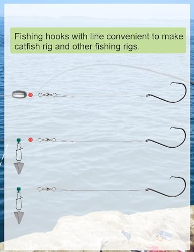 Pre-Rigged Fishing Hooks with Steel Wire Leader, Saltwater 30pcs Catfish Octopus Hooks Rig Anti-Bite Stainless Steel Trace Trout Hooks - Image 5