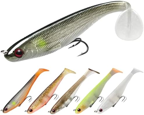 TRUSCEND Shadtale Easy Catch Soft Fishing Lures with BKK Hooks - Trembly Sinking and Vibrating Swim for More Bites, Pre-Rigged Swimbaits for Bass, Trout, Crappie, Walleye, Freshwater Saltwater Fishing by TRUSCEND