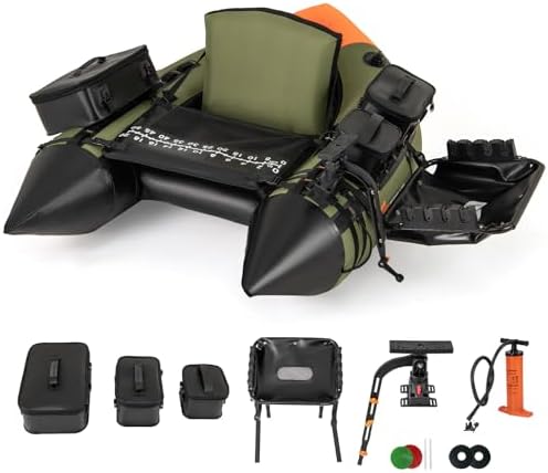 GYMAX Fishing Float Tube, Inflatable Belly Boat with Fish Finder Holder, Rod Rack, Fish Ruler, Manual Pump & Detachable Storage Boxes, Portable Backpack Float Tubes for Adults by GYMAX