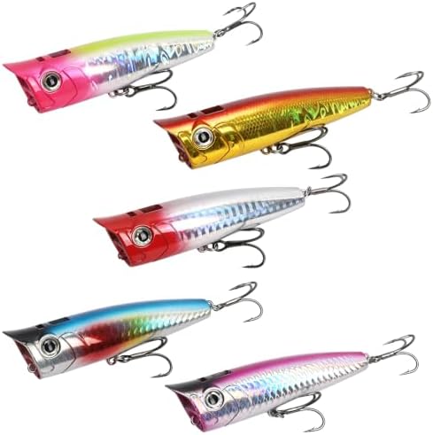 Large Top Water Popper Lure: 2pcs 3D Eyes Tuna Popper Saltwater Fishing Lures for Surf Fishing Gt Tuna Kingfish Large Predator Fish by Vefungyan