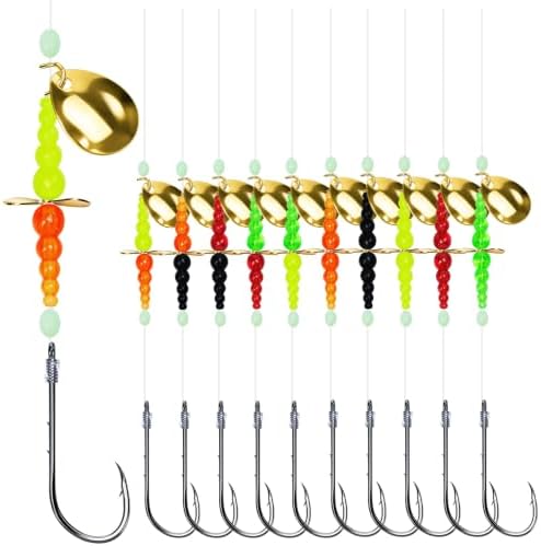 Walleye Spinner Rig 10 Pcs, Hand-Tied Crawler Harness with Colorado Blades & Baitholder Hooks – 41" 30lb Mono Leader for Freshwater Walleye Fishing by MAFIMOEA