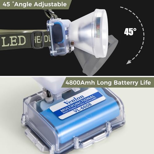 Rechargeable Diving Headlamp, 4 Modes Headlight with Battery Level Indicator,10H Runtime Dual Switch Scuba Dive Light with Battery & USB Charger Cable - Image 6