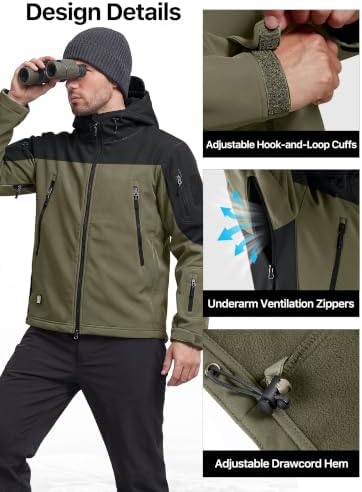 FREE SOLDIER Men's Hooded Waterproof Softshell Jacket - Image 6