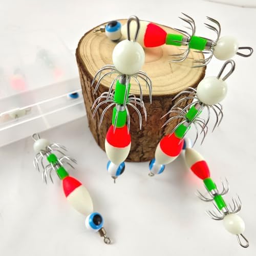4/10Pcs Squid Jig Hooks Kit Saltwater Glow Squid Jigs Fluoresent Cuttlefish Sleeve Fishing Jigs Octopus Lure Glow in Dark with Tackle Box - Image 7