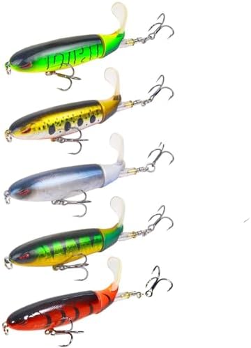 Popper Top Water Fishing Lure: Whopper Fishing Lures with Floating Rotating Tail Barb Treble Hooks Saltwater Freshwater for Bass by Vefungyan
