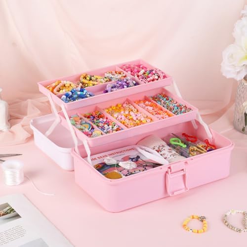 Hair Accessories Box,3-Layer Craft Tackle Art Tool Organizer Dusty Pink - Image 6