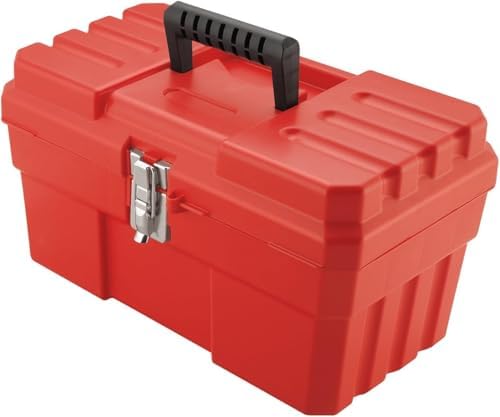 Akro-Mils 14-Inch Plastic Toolbox with Removable Tray, Steel Latch & Padlock Eye, Industrial-Grade Tool Box for Tools, Crafts, First Aid & Hobby Supplies, 14" x 8" x 8", Made in USA, Red (09514) by Akro-Mils
