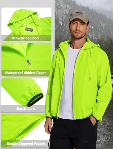 COOFANDY Men's Light Rain Jacket Packable Waterproof Raincoat Windbreaker - Image 5