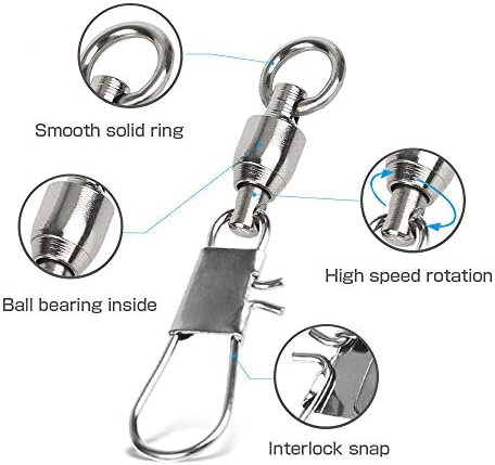 AMYSPORTS Fishing Swivels with Interlock Snap Ball Bearing Swivels Fishing Snap Swivels Saltwater Freshwater Fishing Tackle Leader Lure Jigs Line Fishing Connector - Image 3