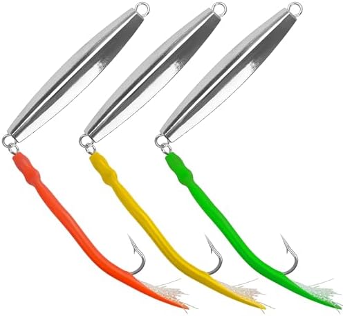 Diamond Jigs Saltwater Fishing Lures, 1-10oz Metal Jigging Spoon Baits for Surf Fishing Striped Bass Flat Metal Jig for Surf Fishing Bottom Sinking Bouncing Deep Sea Ocean Tackle by OROOTL