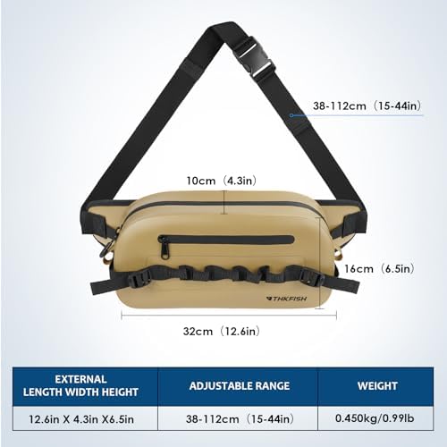 THKFISH Waterproof Fishing Waist Pack, Large Fishing Tackle Bag with Adjustable Strap, Airtight Zipper Closure, Lightweight Sling Fishing Waist Bag for Fly Fishing, Brown - Image 5