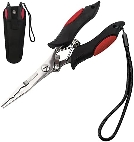 Hikary Long Nose Fishing Pliers,Ice Fishing Gear,Stainless Steel Hook Remover Braid Cutter Rustproof Fishing Multi-Tools Fishing Gripper for Freshwater Saltwater by Hikary