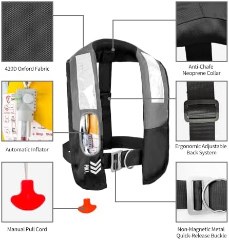 Automatic Inflatable Life Jacket,Preserver PFD for Adults,Life Vest for Adult,Supports Weight up to 330 pounds - Image 2