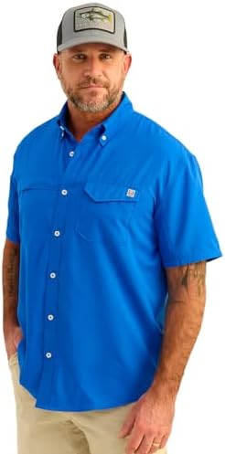 HUK Men's Tide Point Kc Scott Original Artwork Short Sleeve Shirt, Fishing Button Down by HUK